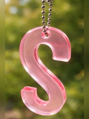 Pink Resin Letter S Keychain Handmade Epoxy Initial Charm Cute Gift